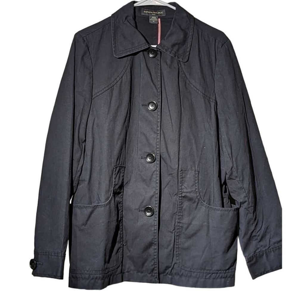 Banana Republic Navy Cotton Button Front Missing Belt Jacket Womens Size XL